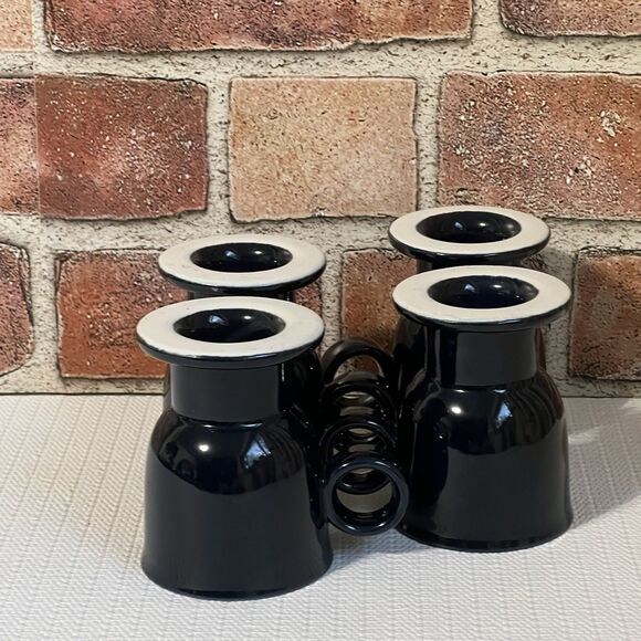VINTAGE Cobalt Blue Ceramic Pedestal Expresso Coffee Mug Cup Set Of 4 Round - Picture 8 of 17